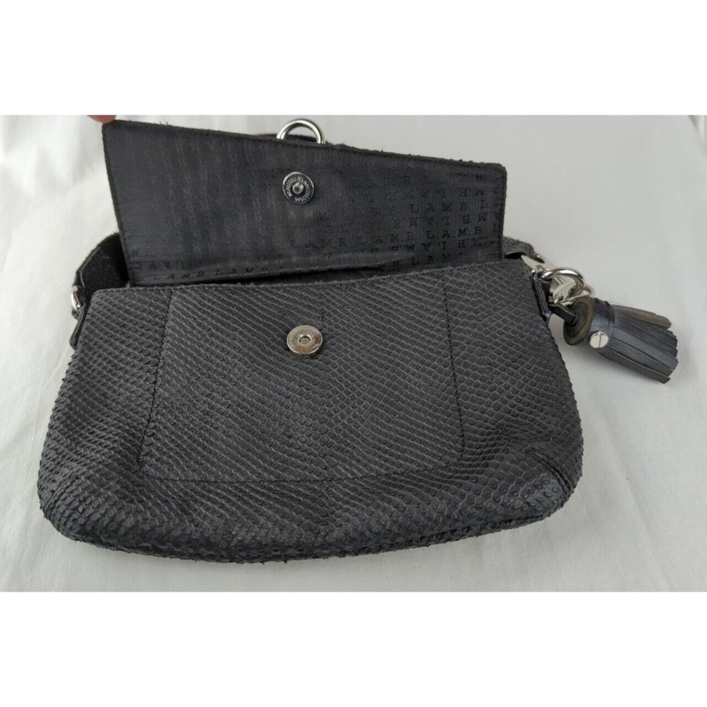 L.A.M.B By Gwen Stefani Black Leather Snake Print Crossbody Bag Voodoo Sash Saks - Picture 5 of 13